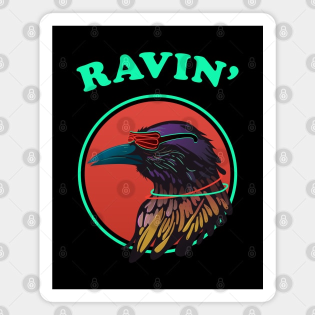 Funny Raving Raven Wingspan Birding Magnet by pixeptional